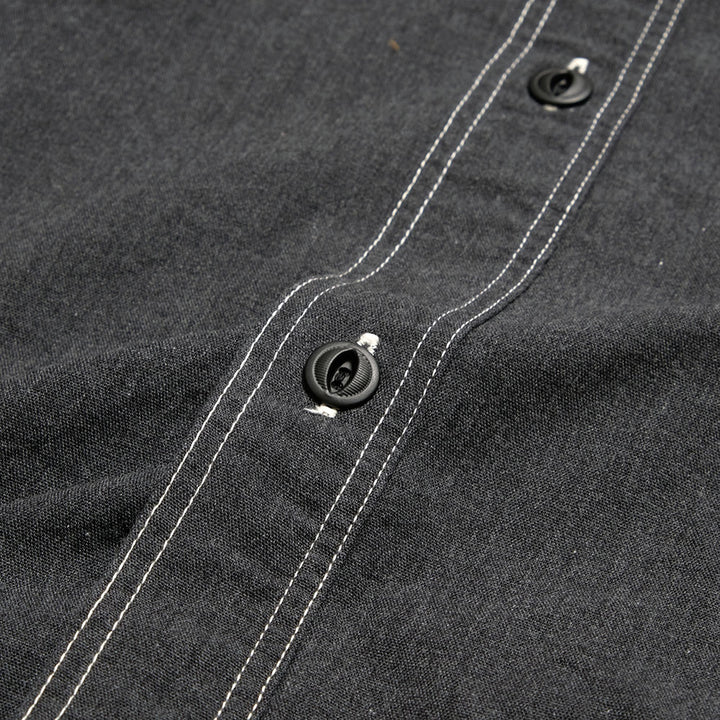 BURGUS PLUS - Solid-Color Chambray Work Shirt Wide Silhouette - Heather Gray - HBP-300CHBWD