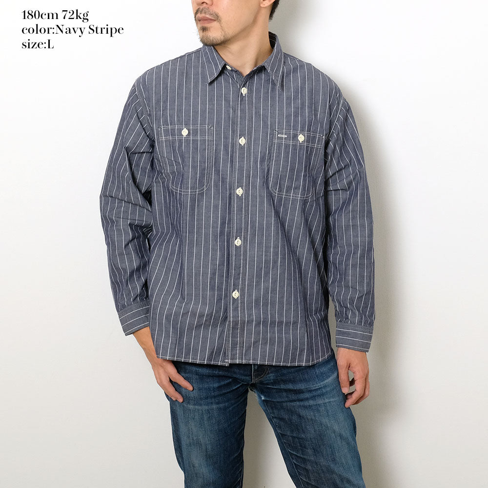 BURGUS PLUS - Stripe Chambray Work Shirt - Wide Silhouette - HBP-300CHWD-ST