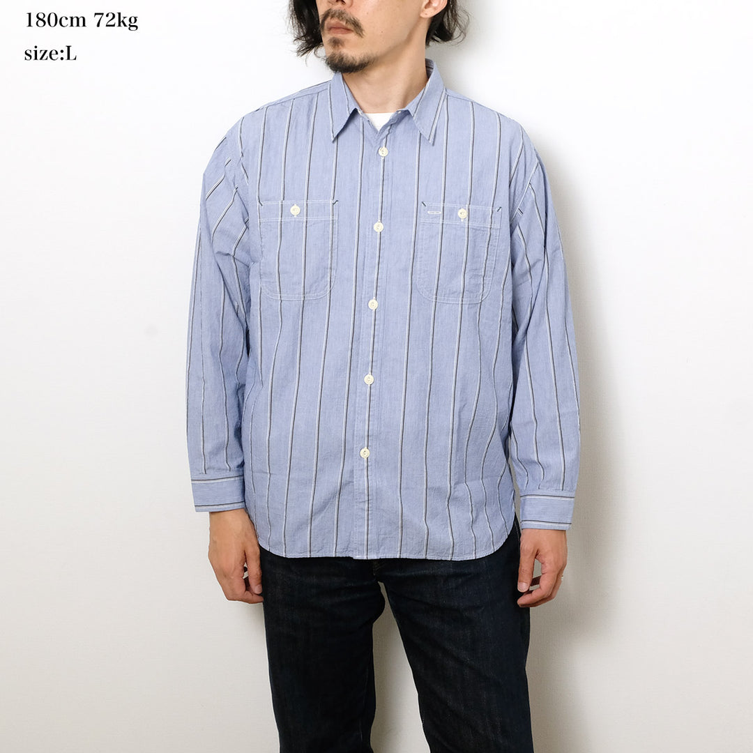 BURGUS PLUS - Stripe Chambray Work Shirt - Wide Silhouette - HBP-300CHWD-ST8