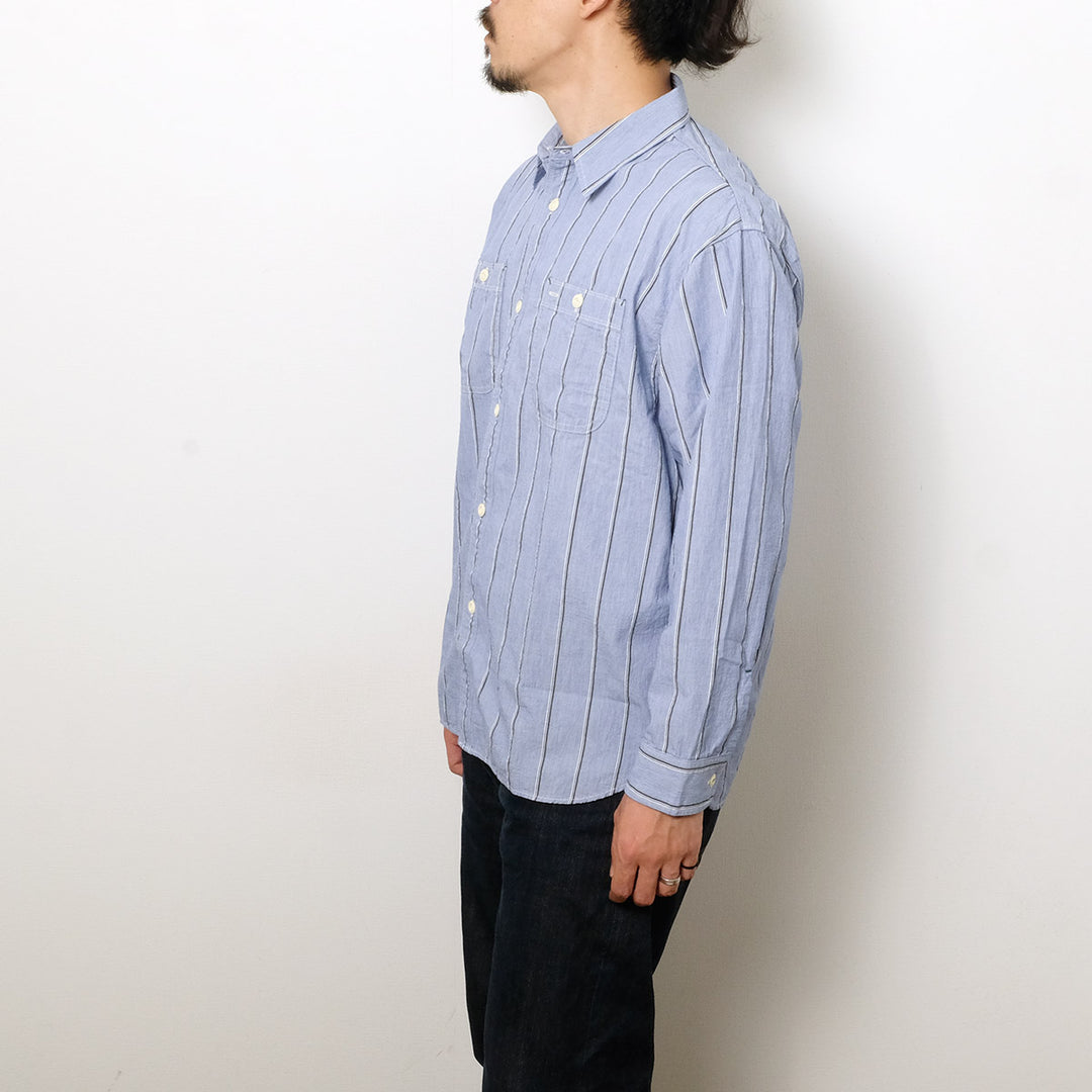 BURGUS PLUS - Stripe Chambray Work Shirt - Wide Silhouette - HBP-300CHWD-ST8