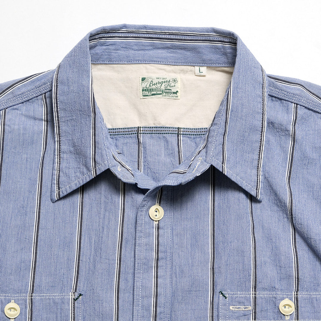 BURGUS PLUS - Stripe Chambray Work Shirt - Wide Silhouette - HBP-300CHWD-ST8