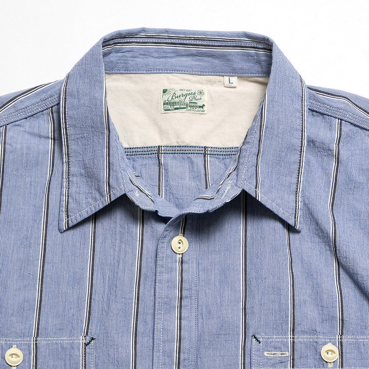 BURGUS PLUS - Stripe Chambray Work Shirt - Wide Silhouette - HBP-300CHWD-ST8