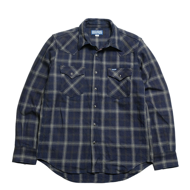 IRON HEART - INDIGO PLAID WESTERN SHIRT - IHSH-411
