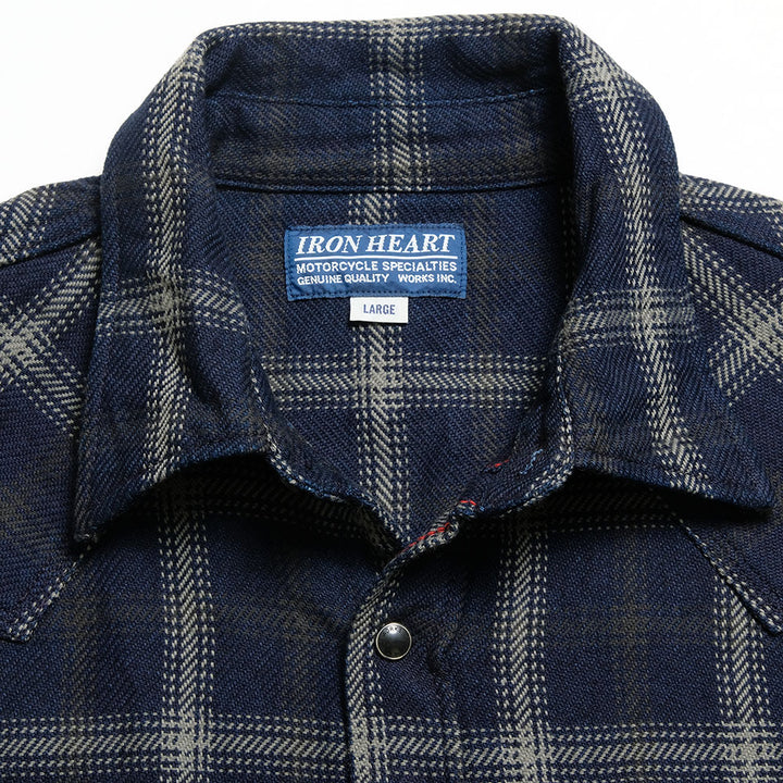 IRON HEART - INDIGO PLAID WESTERN SHIRT - IHSH-411