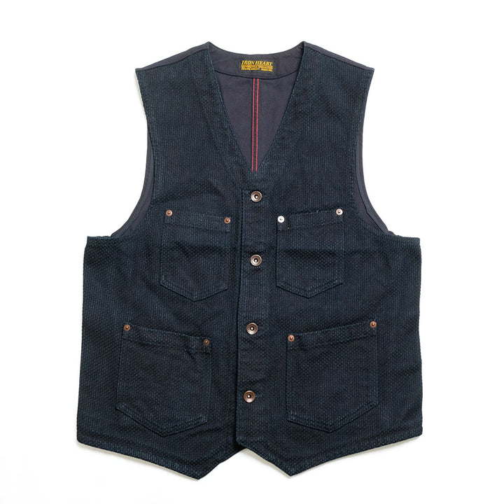 IRON HEART - 14oz INDIGO DOBBY WORK VEST - IHV-50
