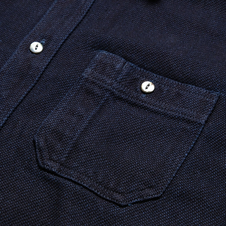 MOMOTARO JEANS - TRIPLE STITCH L/S DOBBY SHIRT - INDIGO - MXLS1036