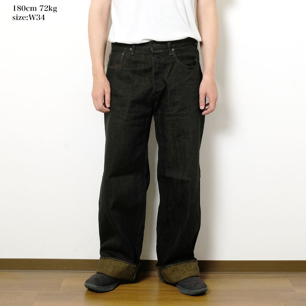 oni denim スーパーワイド　ブラック ONI DENIM - Super Wide Straight - 12oz Black x Olive