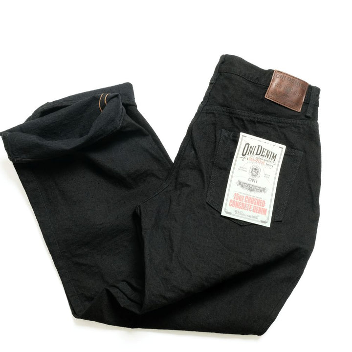 ONI DENIM - Super Wide Straight - 15oz Crushed Concrete Denim - Black X Black - KABUKI SELVEDGE - ONI-222CCD