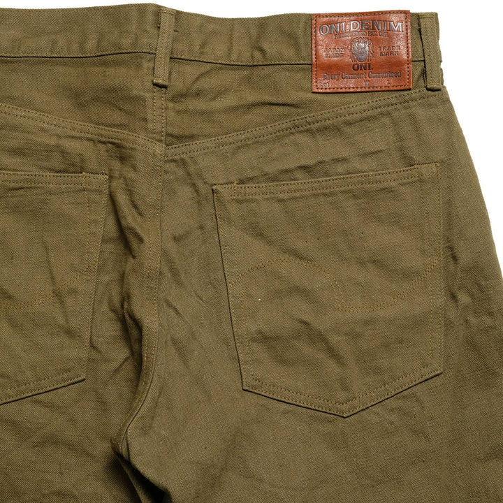 ONI DENIM - Regular Rise Neat Straight - 12oz Olive Warp and Weft Selvedge Denim - ONI-246OLOL