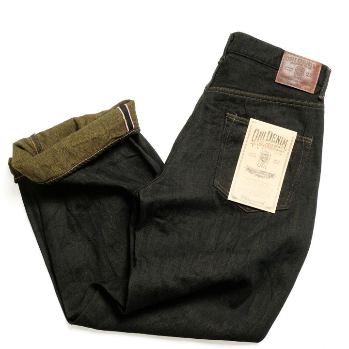 ONI DENIM - Super Wide Straight - 12oz Black x Olive Selvedge Denim - ONI-222BK-OL