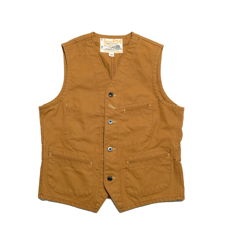 SUGAR CANE - 13oz. BROWN DUCK WORK VEST - SC14375