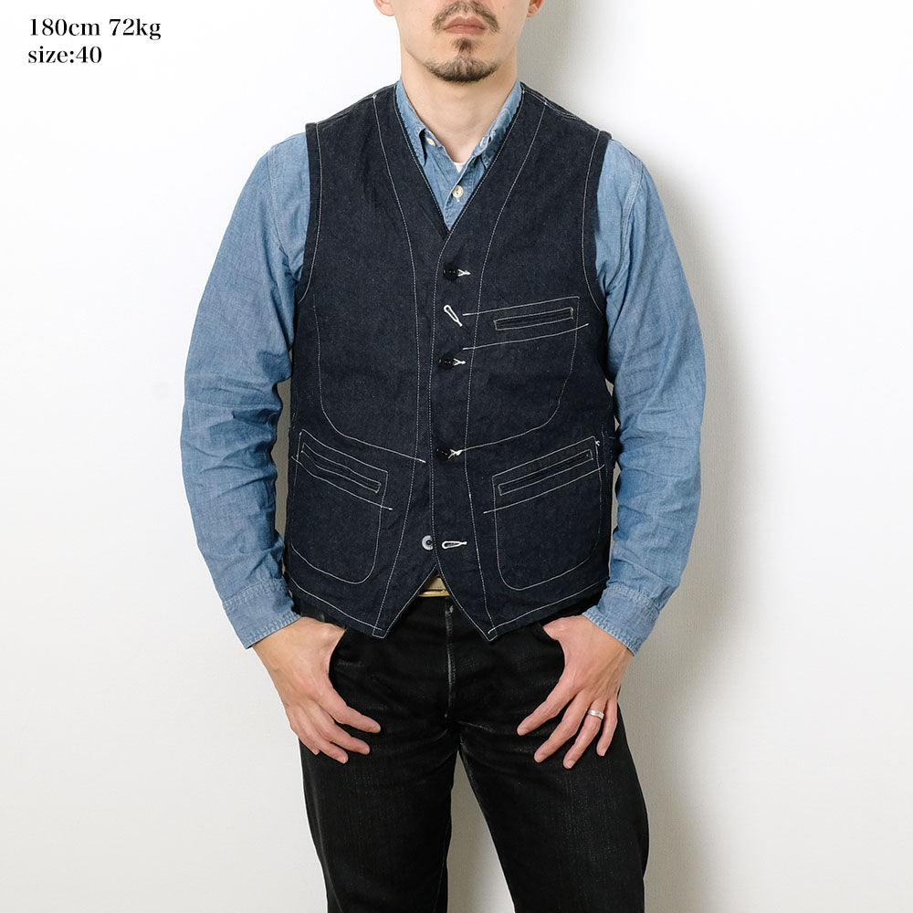 SUGAR CANE - 11oz. BLUE DENIM WORK VEST - SC15702 – HINOYA Online