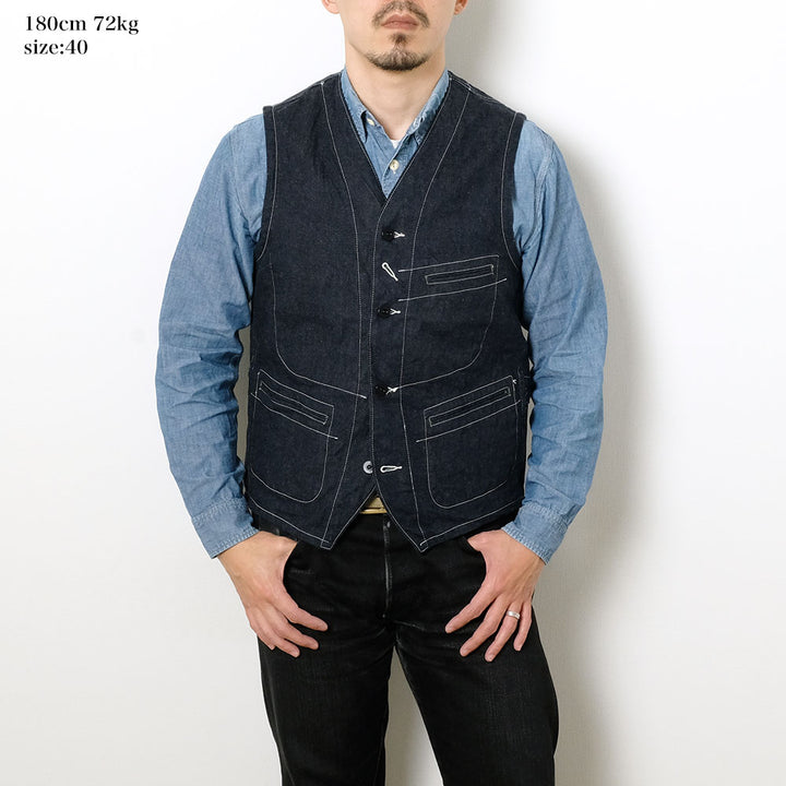 SUGAR CANE - 11oz. BLUE DENIM WORK VEST - SC15702