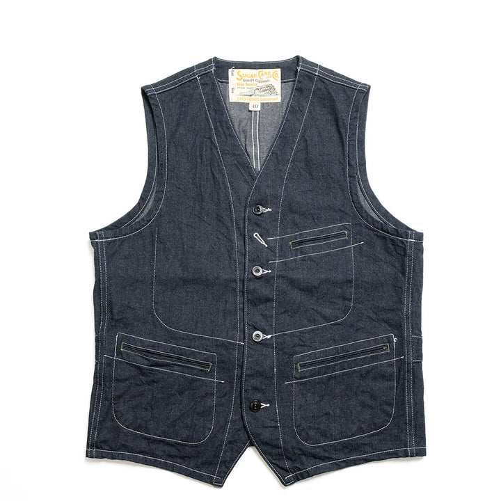 SUGAR CANE - 11oz. BLUE DENIM WORK VEST - SC15702