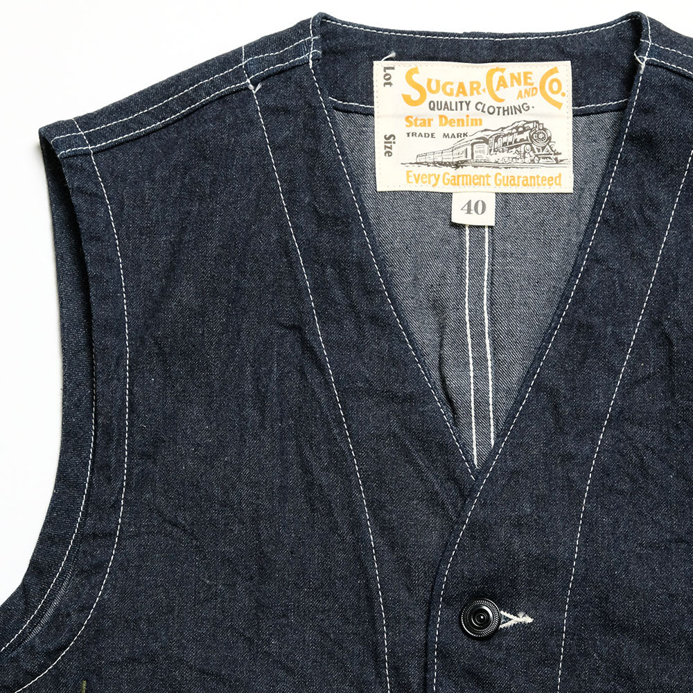 SUGAR CANE - 11oz. BLUE DENIM WORK VEST - SC15702