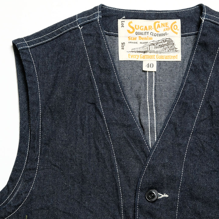 SUGAR CANE - 11oz. BLUE DENIM WORK VEST - SC15702