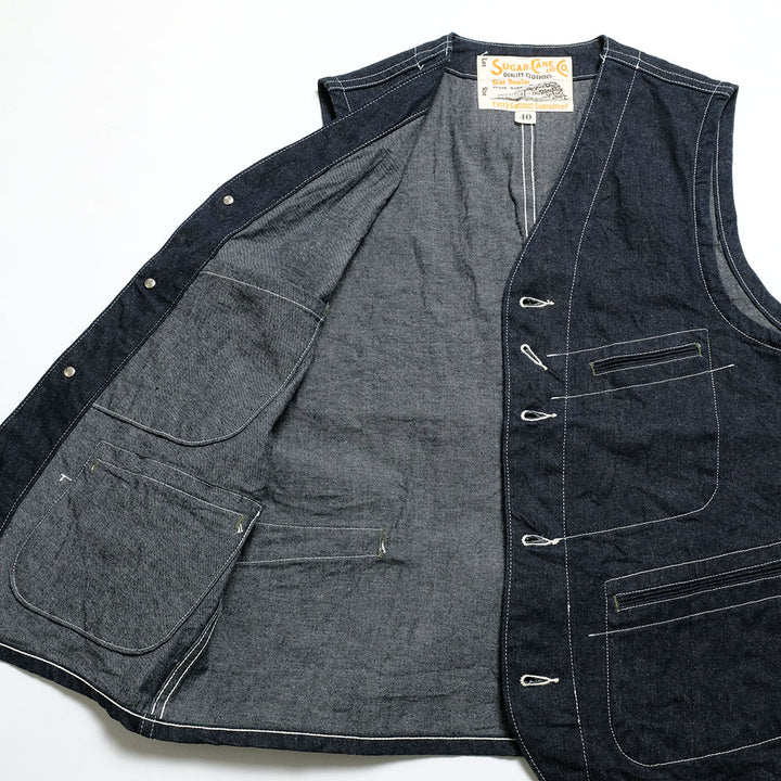 SUGAR CANE - 11oz. BLUE DENIM WORK VEST - SC15702