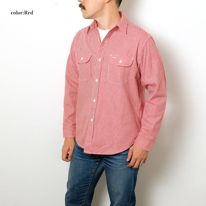 SUGAR CANE - Hickory Stripe L/S Work Shirt - SC27853