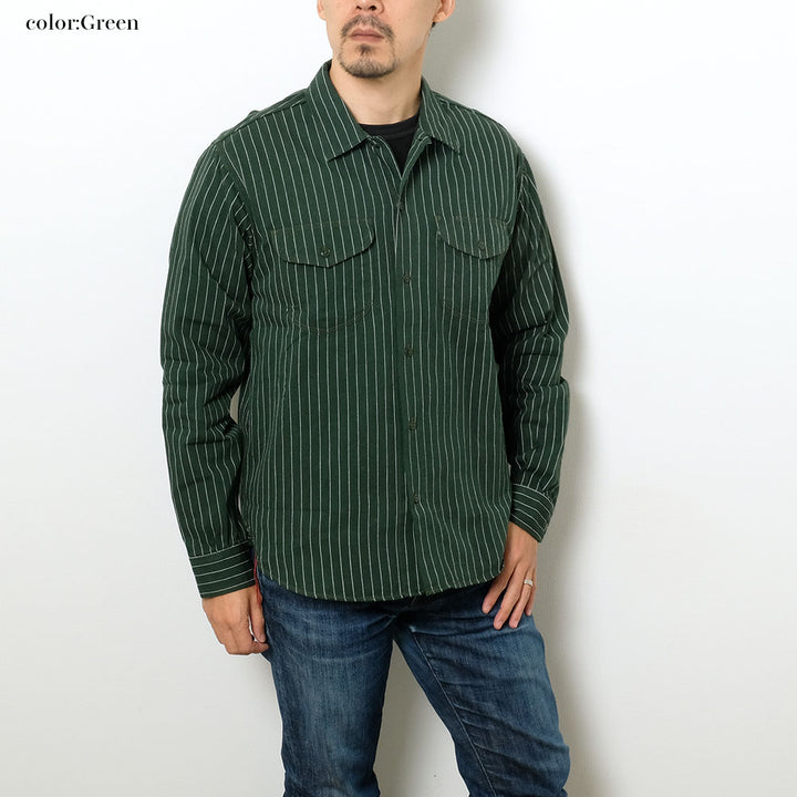 SUGAR CANE - COKE STRIPE L/S WORK SHIRT - SC28652