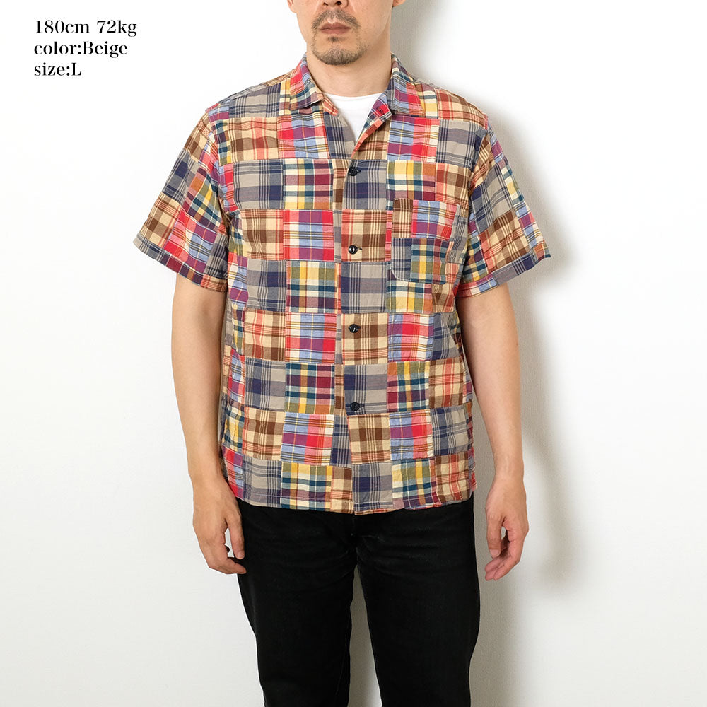 SUGAR CANE - MADRAS PLAID PATCHWORK - S/S OPEN SHIRT - SC39300