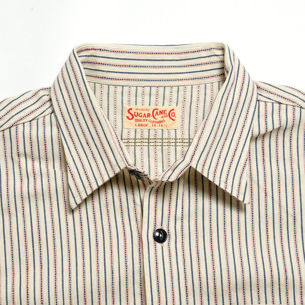 SUGAR CANE - DOBBY STRIPE S/S WORK SHIRT - SC39306