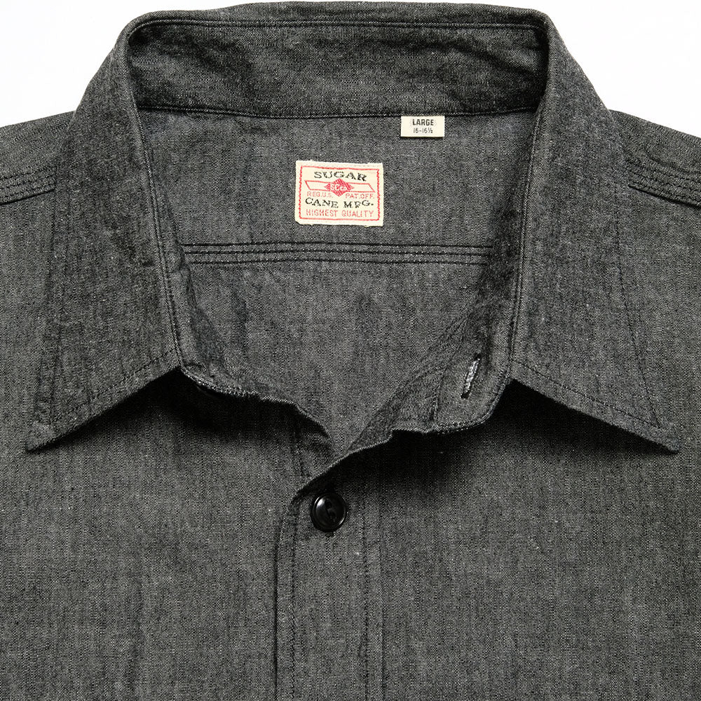 SUGAR CANE - BLACK CHAMBRAY S/S WORK SHIRT - SC39307