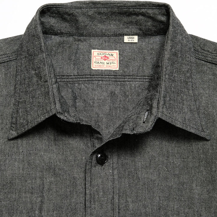 SUGAR CANE - BLACK CHAMBRAY S/S WORK SHIRT - SC39307