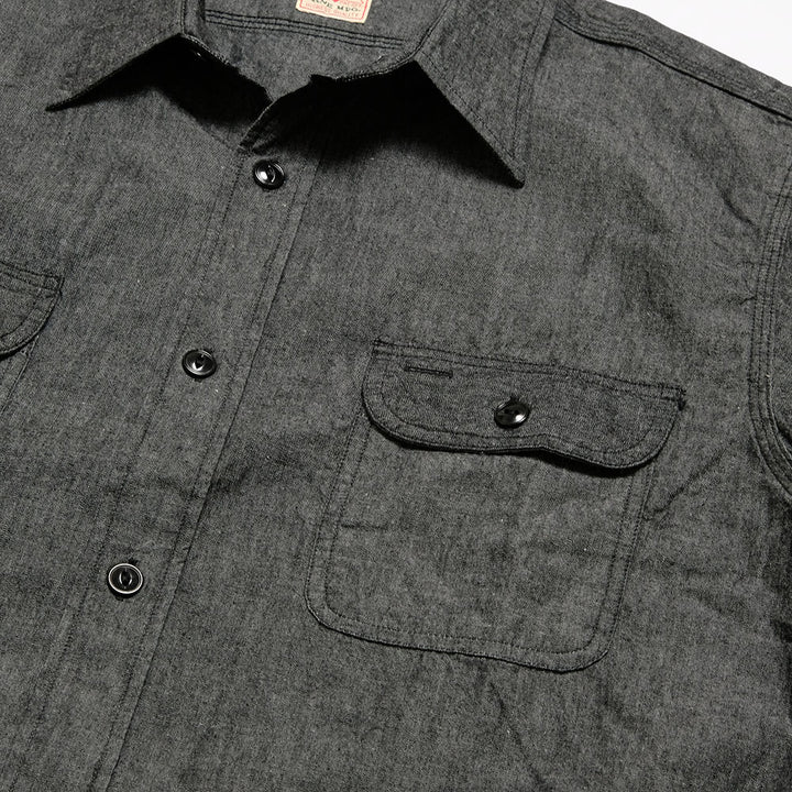 SUGAR CANE - BLACK CHAMBRAY S/S WORK SHIRT - SC39307