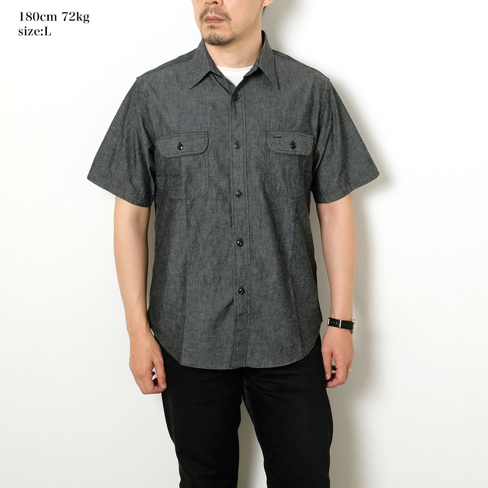 SUGAR CANE - BLACK CHAMBRAY S/S WORK SHIRT - SC39307