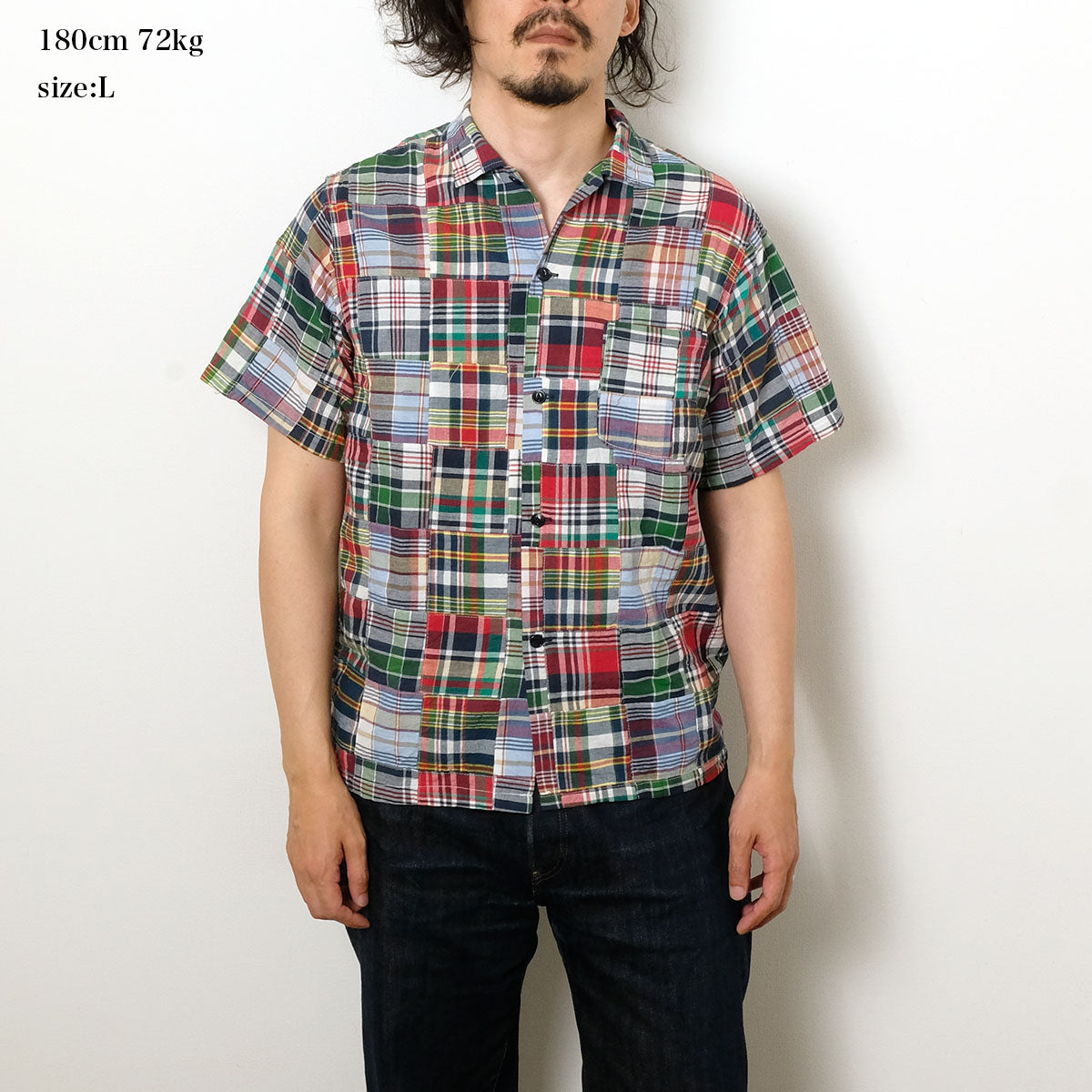 SUGAR CANE - MADRAS CHECK PATCHWORK S/S OPEN SHIRT - SC39739