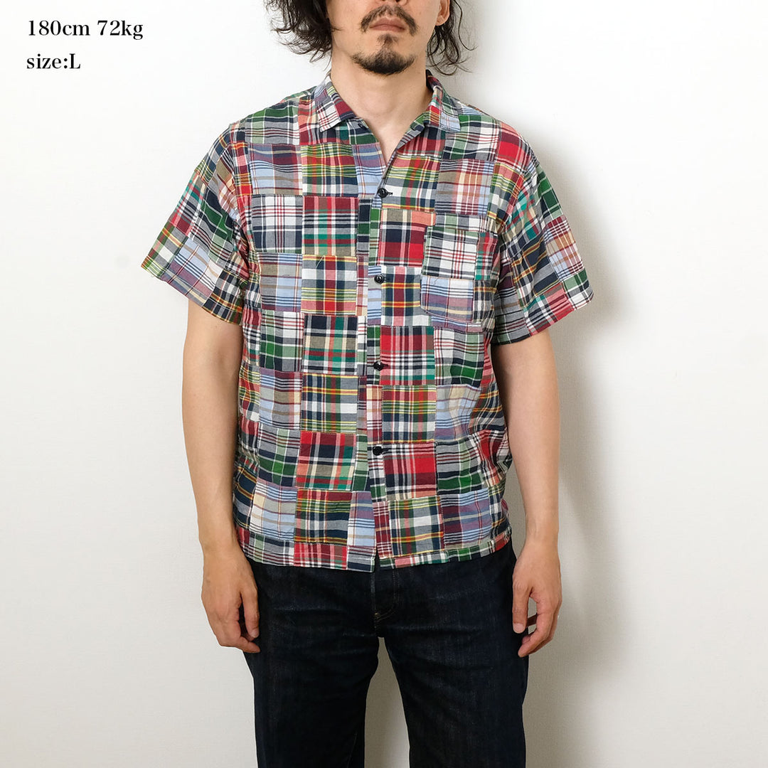 SUGAR CANE - MADRAS CHECK PATCHWORK S/S OPEN SHIRT - SC39739