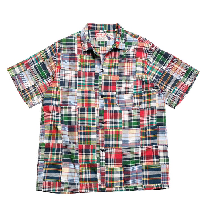 SUGAR CANE - MADRAS CHECK PATCHWORK S/S OPEN SHIRT - SC39739