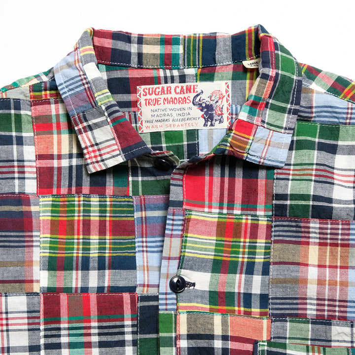 SUGAR CANE - MADRAS CHECK PATCHWORK S/S OPEN SHIRT - SC39739