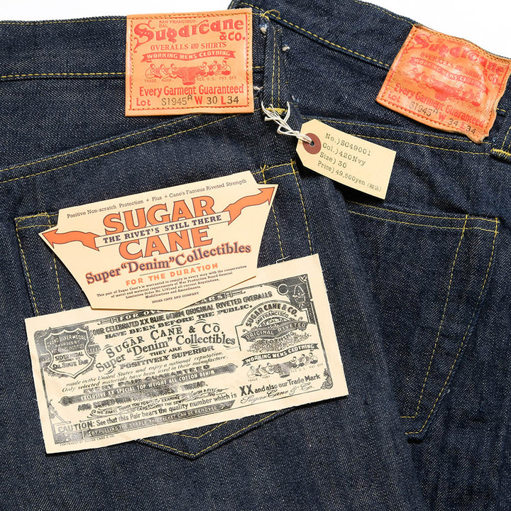 SUGAR CANE - Super - Denim - Collectibles #01 - 14oz. BLUE DENIM WAIST OVERALLS - S1945 - MODEL - SC49001