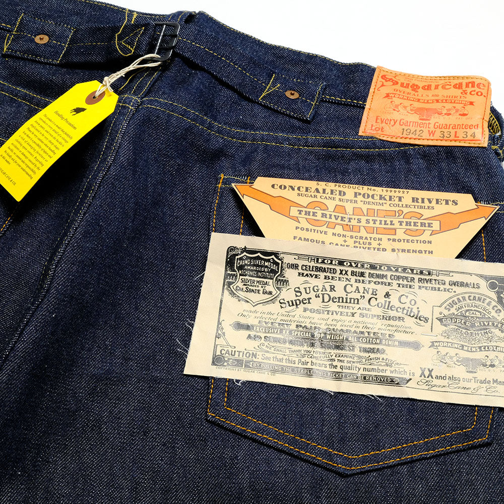 SUGAR CANE Super - Denim -  Collectibles #05 14.25oz. BLUE DENIM WAIST OVERALLS - 1942 - MODEL - SC49005