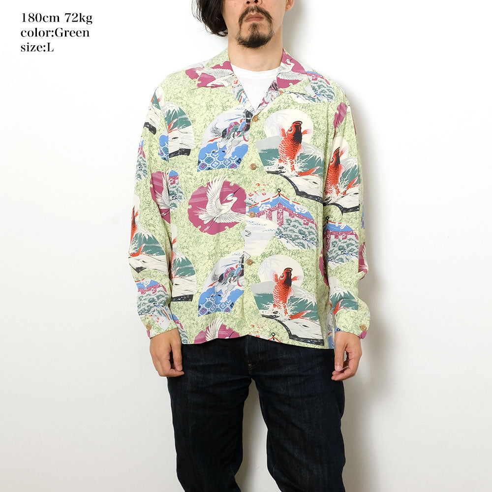 SUN SURF - L/S RAYON HAWAIIAN SHIRT - JAPANESE QUAINT DESIGN - SS29604