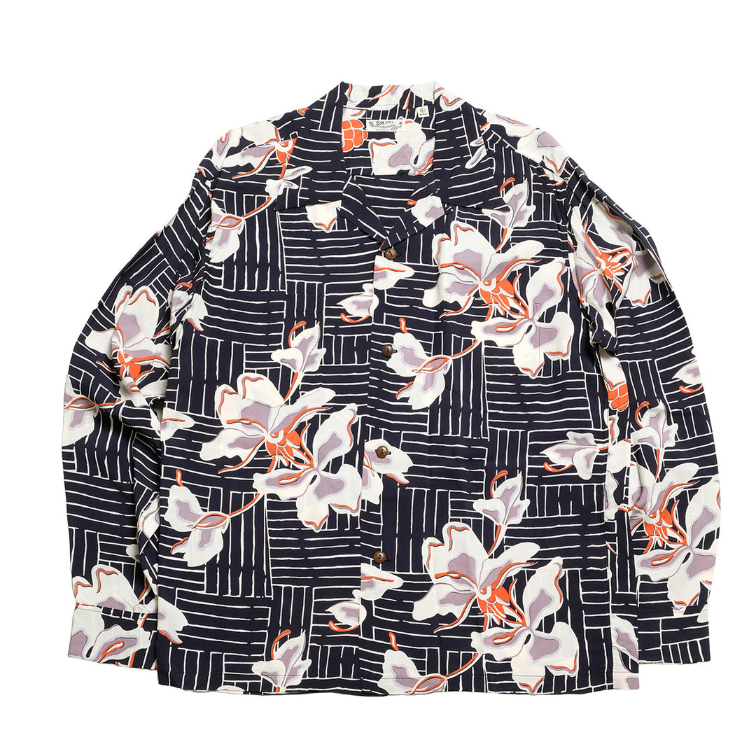SUN SURF - L/S RAYON HAWAIIAN SHIRT - WHITE GINGER - SS29605