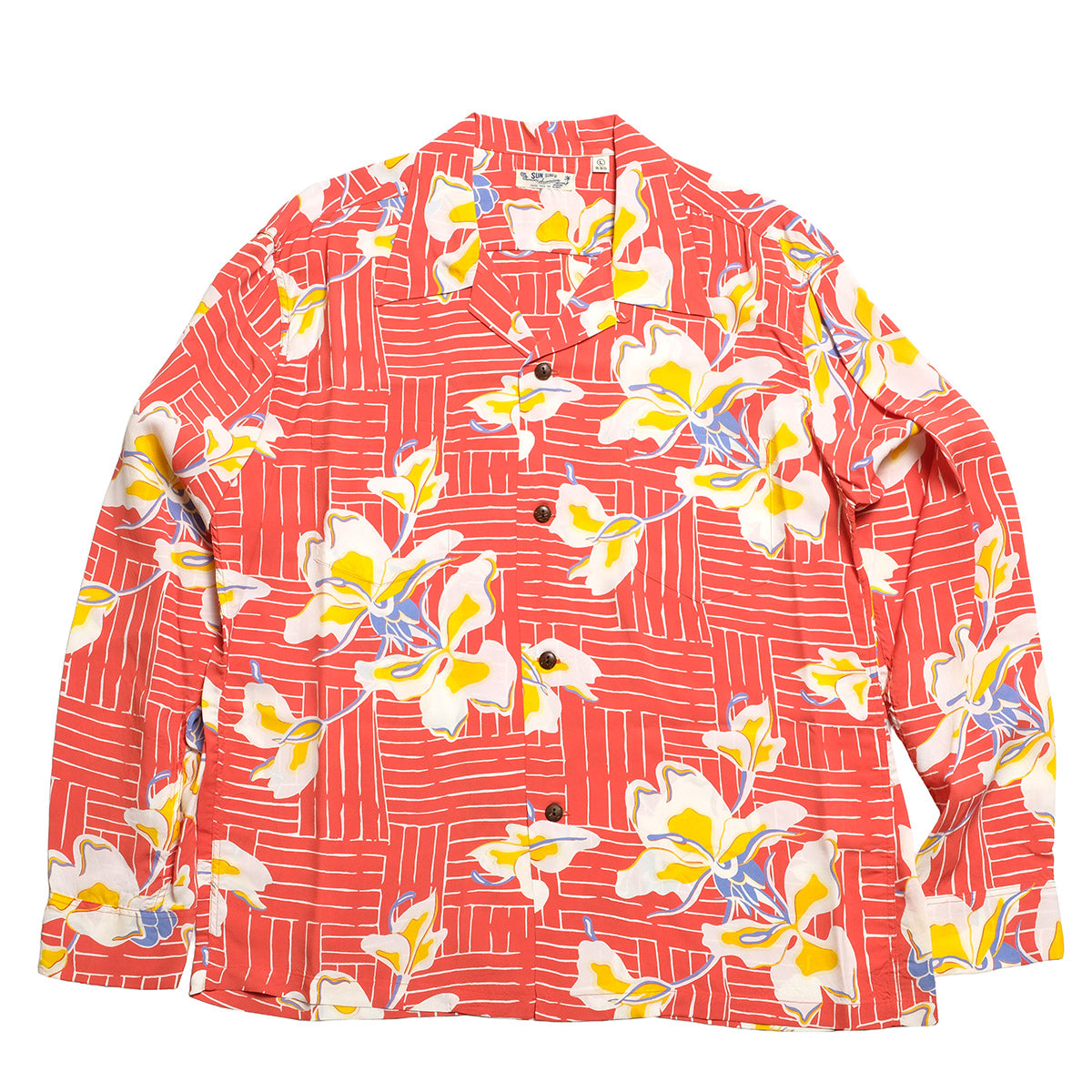 SUN SURF - L/S RAYON HAWAIIAN SHIRT - WHITE GINGER - SS29605
