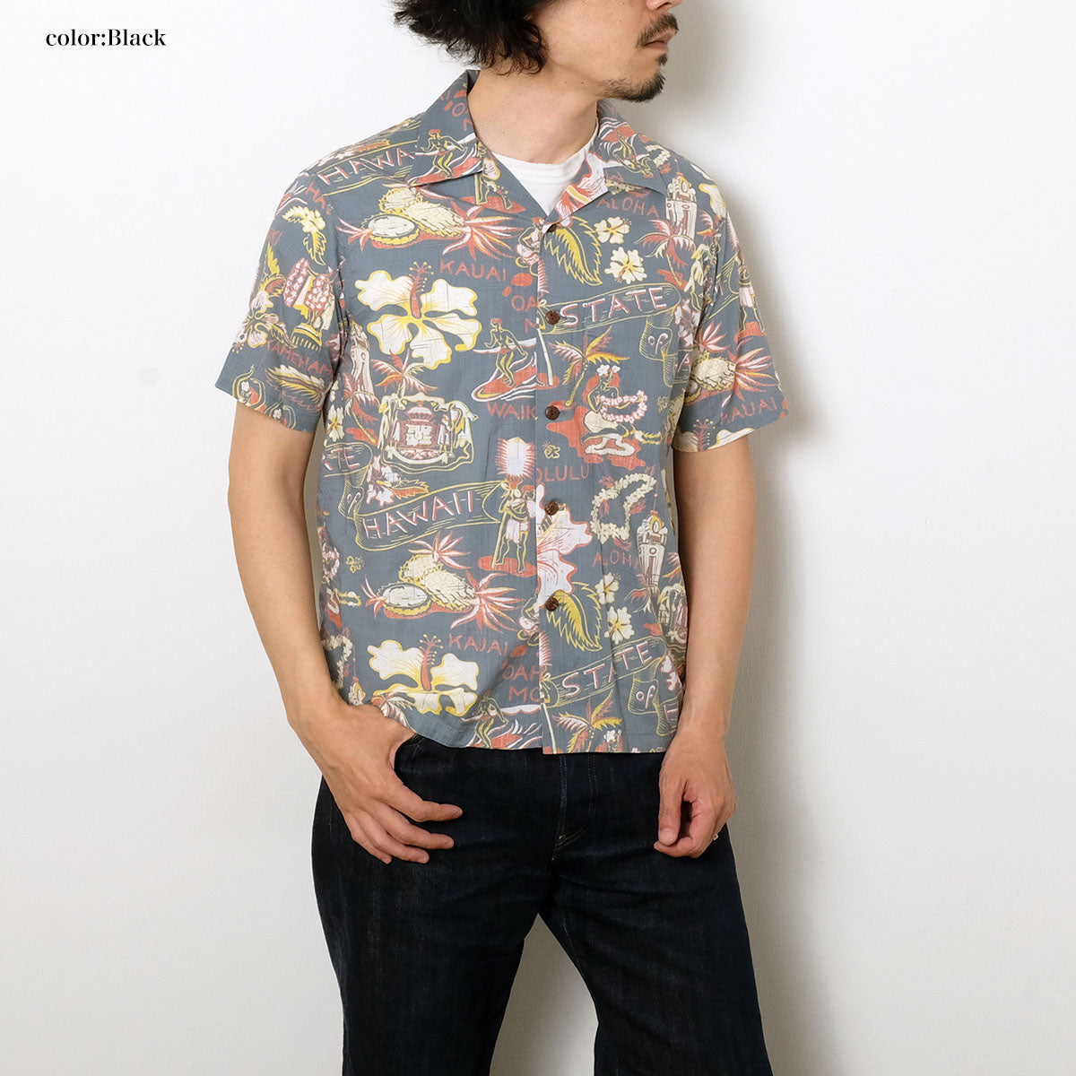 にそページ SUN SURF - COTTON LINEN SLUBYARN OPEN SHIRT - STATE OF HAWAII
