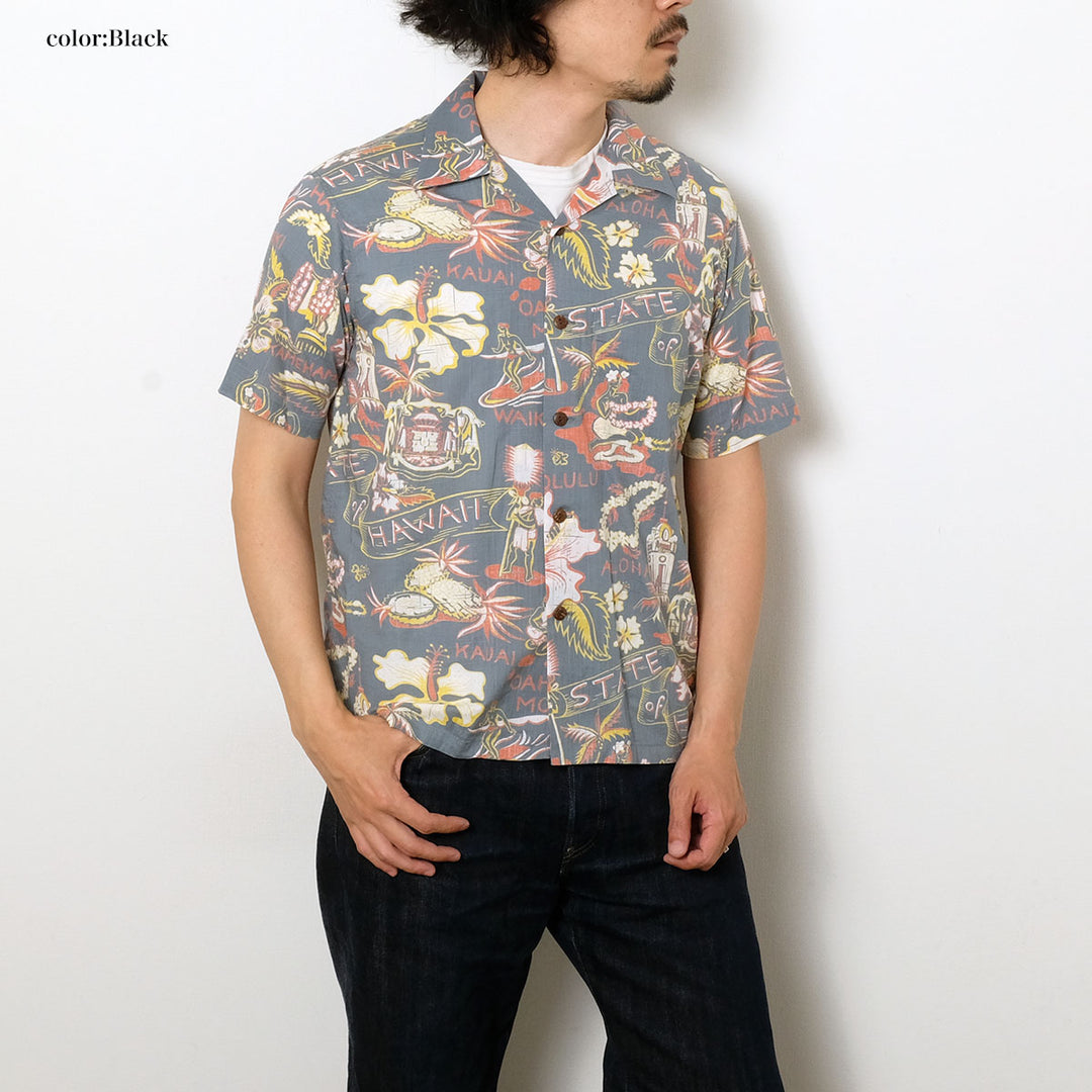 SUN SURF - COTTON LINEN SLUBYARN OPEN SHIRT - STATE OF HAWAII - SS39693