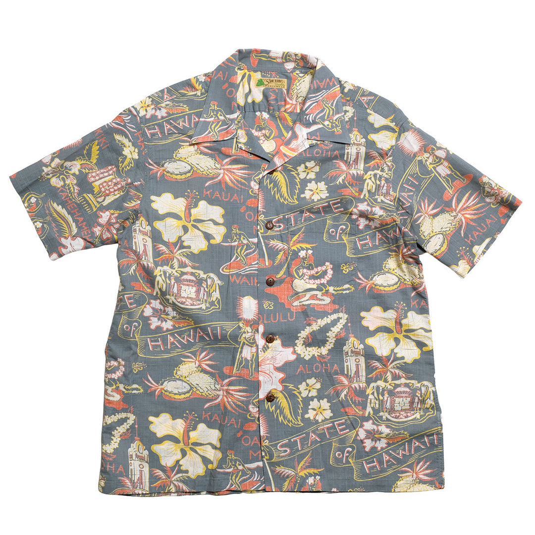 SUN SURF - COTTON LINEN SLUBYARN OPEN SHIRT - STATE OF HAWAII - SS39693