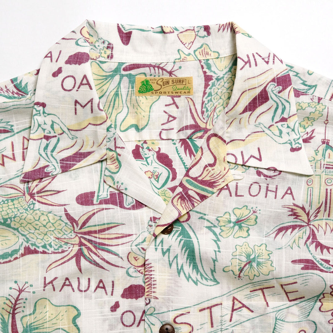 SUN SURF - COTTON LINEN SLUBYARN OPEN SHIRT - STATE OF HAWAII - SS39693