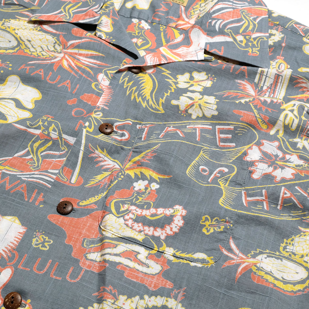 SUN SURF - COTTON LINEN SLUBYARN OPEN SHIRT - STATE OF HAWAII - SS39693