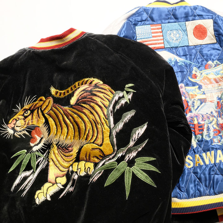 TAILOR TOYO - HINOYA EXCLUSIVE - Mid 1950s Style Velveteen Souvenir Jacket - ROARING TIGER × LANDSCAPE - TT15664HY