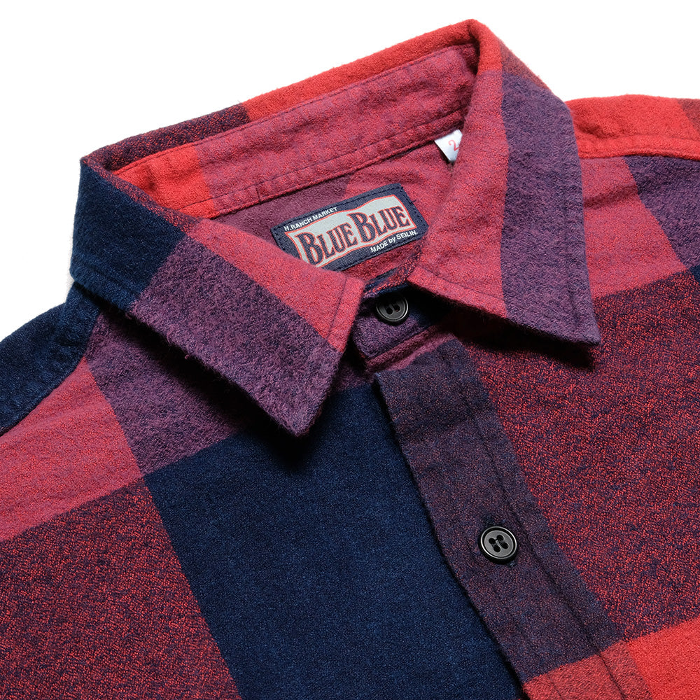 BLUE BLUE - ブラッシュド インディゴ ブロックチェック - ワークシャツ - 1004744