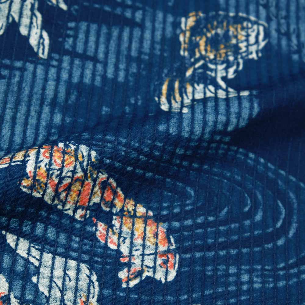 衣櫻 - 刺し子素材インディゴ顔抜 - 長袖レギュラーシャツ - 裏金魚 - SA1492