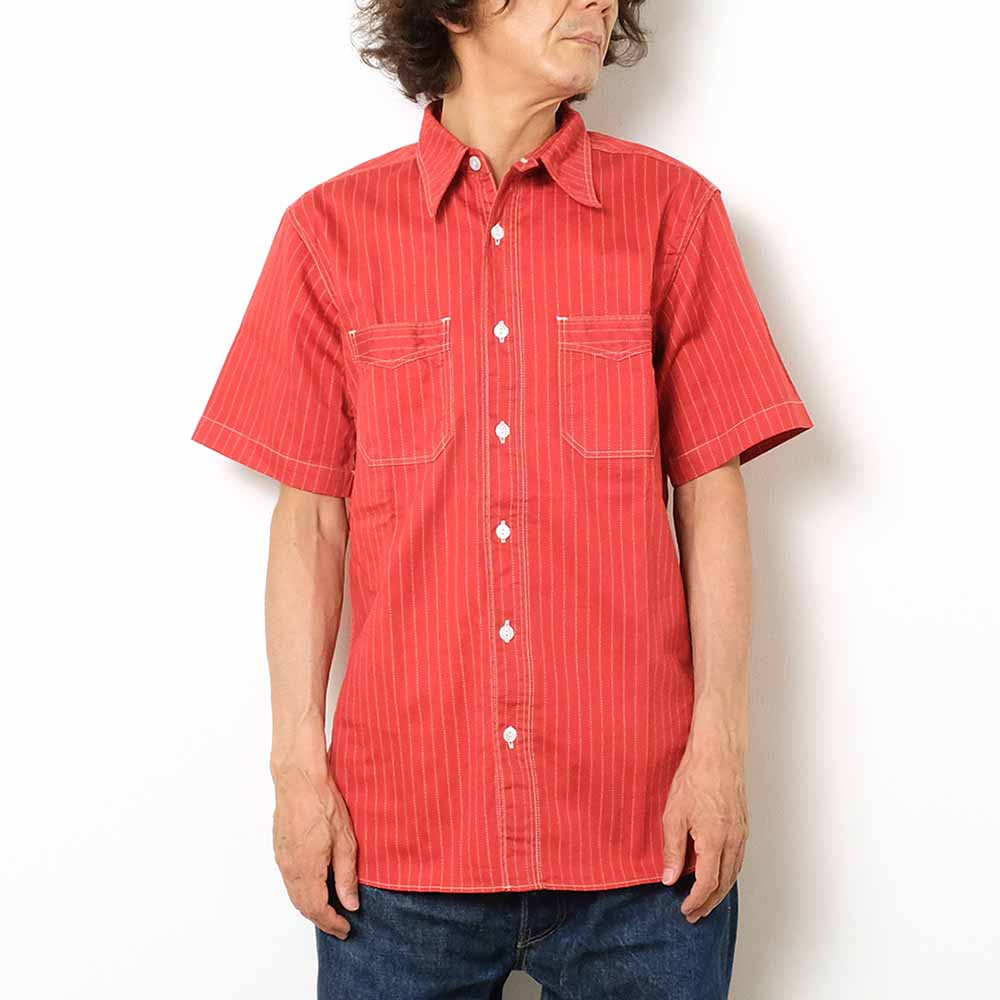 SUGAR CANE - FICTION ROMANCE - 8.5oz. RED WABASH STRIPE - S/S WORK SHIRT - SC38452