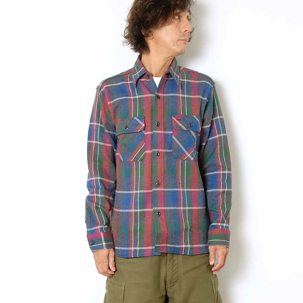 SUGAR CANE - FICTION ROMANCE - TOP GRAY CHECK L/S WORK SHIRTS-  with MARBLE BUTTON - SC28963