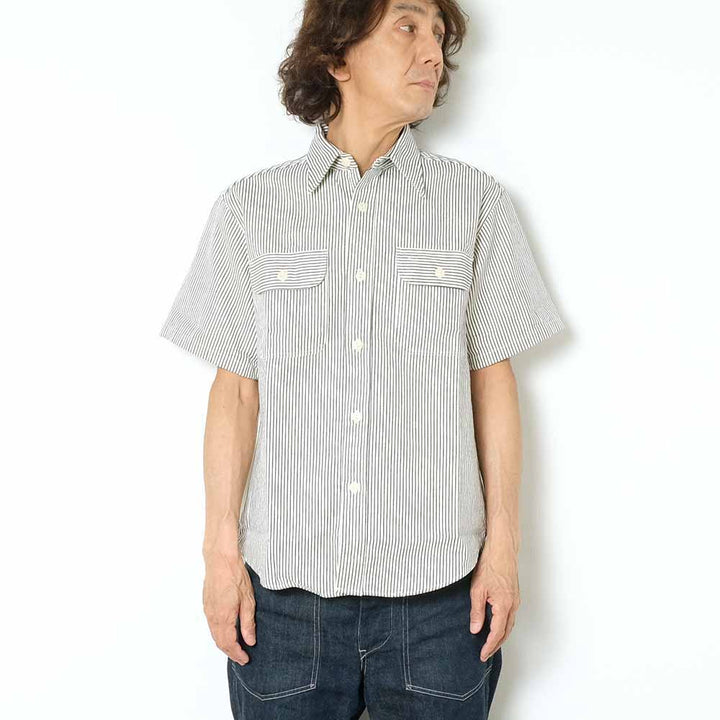 SUGAR CANE HICKORY STRIPE S/S WORK SHIRT SC37944