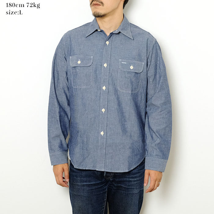 SUGAR CANE - Blue Chambray L/S Work Shirt - SC27850